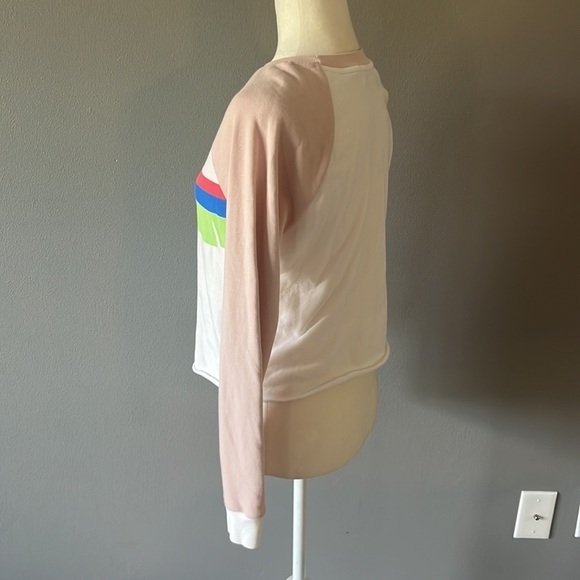 Wildfox Rainbow Striped Cropped Sweatshirt Terry Cloth Inside - Picture 6 of 11